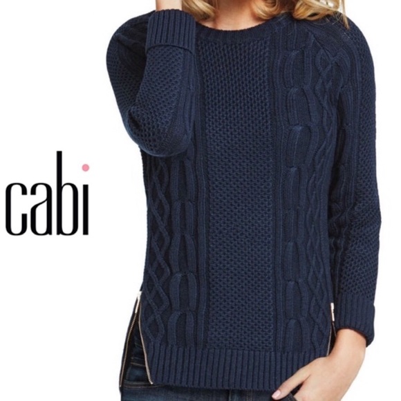 CABI Cable Knit Crew Neck Zipper Pullover Sweater - Picture 3 of 8